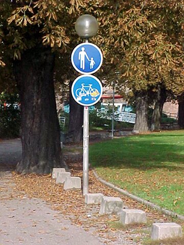 Some bike paths are shared with pedestrians.