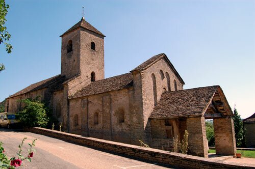 Side views of the Romanesque church in Bissy-sur-Fley France.
