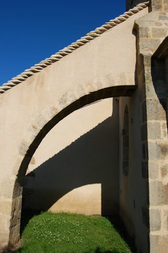 One arch on the Romanesque church in Burzy France.