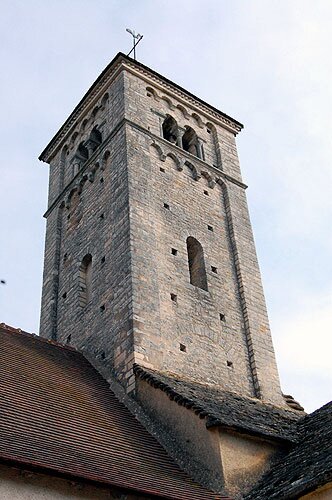 Lombard Bands on the church bell tower in Chazelle Southern Burgundy