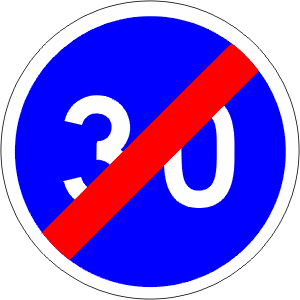 End of minimum speed limit (number indicated).
