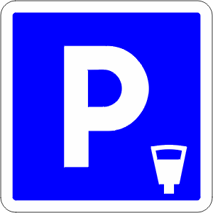 Parking area with paid parking.