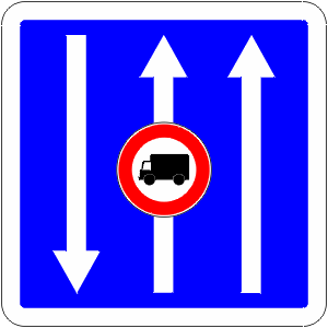 Indicates any vehicle restrictions on lane usage along with lane direction and number.