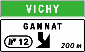 Numbered exit, distance to it and arrow indication to veer right.