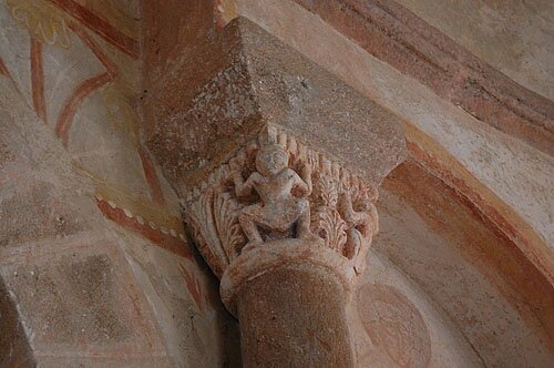 Photo of one of the church's carved capitals.
