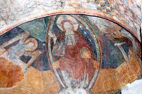 Photo of the Christ in Glory in the 12th Century Fresco in Le Villars France.