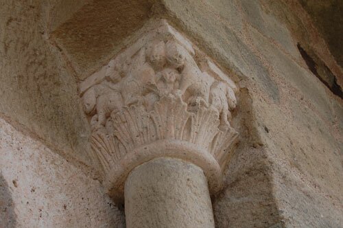 Capital on the Romanesque Church in Mont Saint Vincent France.