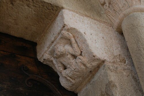 Capital on the Romanesque Church in Mont Saint Vincent France.
