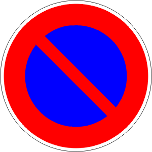 French sign for No Parking This Side (Stopping OK if you stay next to your vehicle)