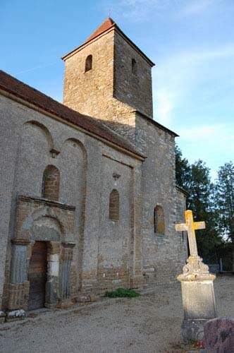 Photo of the Romanesque Church of Saint-Maurice-des-Champs in Burgundy France.