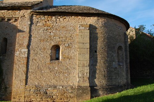Photo of the Romanesque Apse of the church in Vaux-en-Pré Burgundy France.