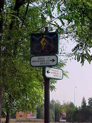 Signpost on a bike path in Strasbourg.