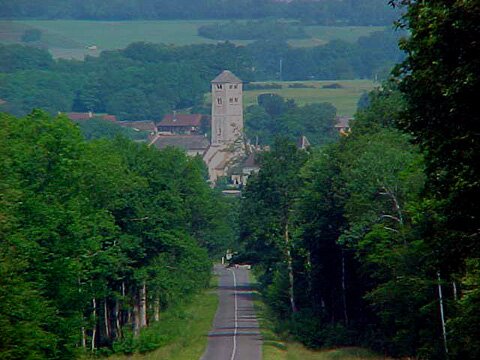 Chapaize bell tower as viewed from the east on the D14 road.