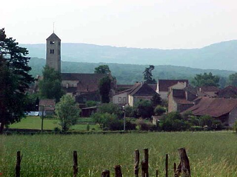 Chapaize bell tower as viewed from the west on the D14 road.