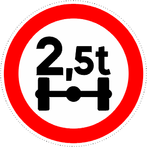 Road closed to vehicles weighting more per axle than the number indicated.