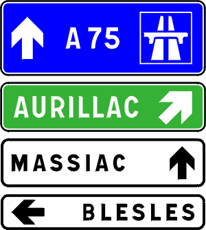Typical destination indicators found before an intersection.