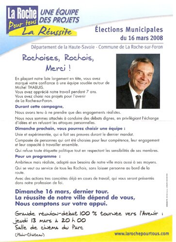 Campaign flyer for La Roche pour Tous.