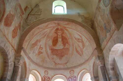Photo of the church's Romanesque Christ in Majesty fresco.