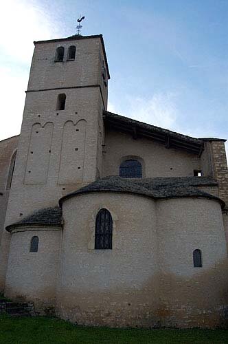Photo of the bell tower and apse of church in Le Villars France.