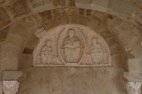 Stone Carving of Christ on the church in Mont Saint Vincent France.
