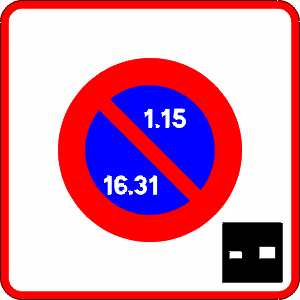 French sign for Parking Zone Duration Limited 1-15 Of Month Odd Side Addresses 16-31 Of Month Even Side Addresses