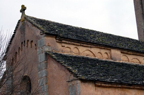 Photo of the arches on the Romanesque Church in the village of Saint Vincent des Pres in Burgundy France.